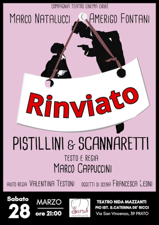 Locandina evento e immagine decorativa con scritta "rinviato"