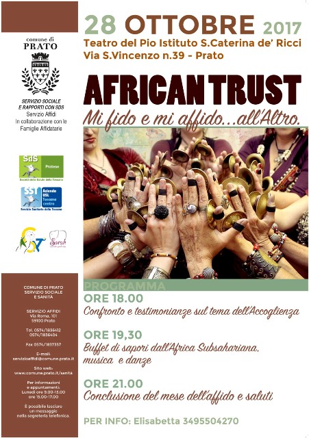 volantino african trust che riporta il programma descritto nell'articolo per la conclusione del mese dell'affido