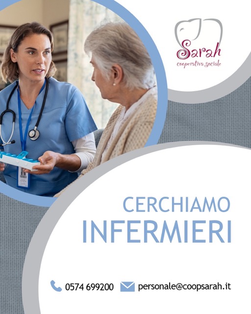 offerta lavoro ricerca infermieri con logo sarah e immagine decorativa